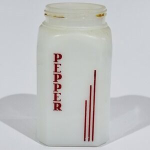 Vintage Hazel Atlas Pepper Shaker Milk Glass‎ Red Vertical Lines Art Deco No Lid